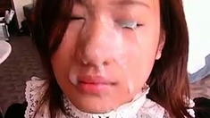 progressive cum build up on japanese girl's face