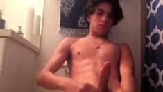 Twink guy cumshot on bathroom