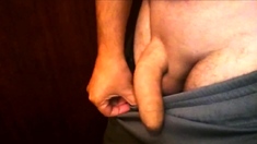 Grey Shorts Freeballing (Commando) flaccid cock swinging