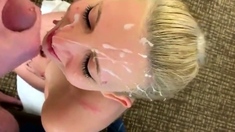 Big Eyed Blonde Takes Massive Facial