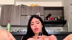 Stacked brunette goes solo toys and masturbation