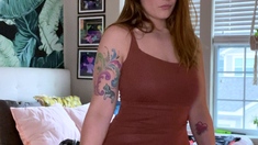 Brunette amateur babe strips off and masturbates
