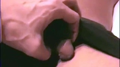 Playing with his big cock and cumming hard all over