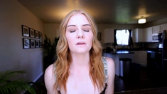 Petite amateur redheaded teen pisses and sucks cock