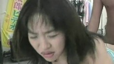 Asian Babe With A Fine Ass And Big Boobs Goes Down On Him Before Humping