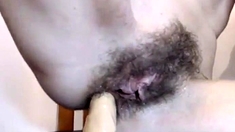 Girl play with hairy holes