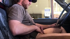 Horny Guy Bustin A Nut at the Bank ( Hands free Public Cum )