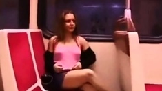 Train flashing no panties no bra